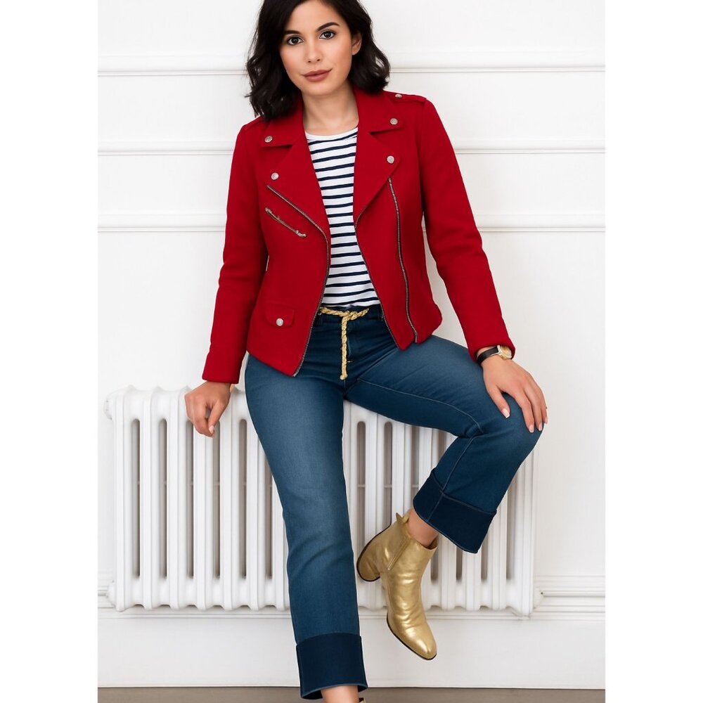 ANINE BING Red Moto Jacket Women's Size M Zip Front Biker Coat